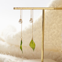New Chinese Earrings Original Sen Department Art Little Fresh Bamboo Leaves Earline Green 2022 New Flow Su Long Ear Accessories