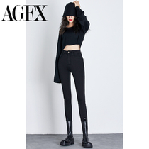  High-waisted small black pants womens 2021 new spring and autumn black slim-fit thin long pants nine-point tight little feet jeans