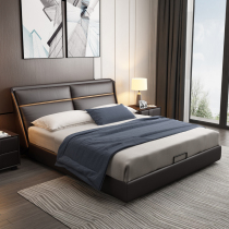 Leather bed Double bed 1 8 meters Nordic solid wood 2 meters large bed storage high box Modern simple master bedroom furniture Wedding bed