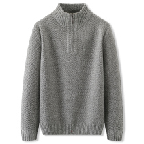 Large size mens winter plus velvet thickened sweater mens fattened loose semi-high collar thick wool knitted sweater tide