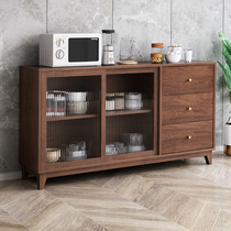 Solid wood sideboard wine cabinet against the wall modern tea cabinet kitchen Nordic walnut living room sliding door locker