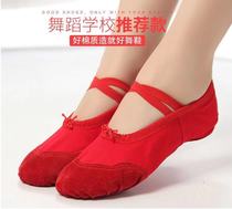 Dance shoes Womens soft soles summer practice shoes red lace-free cat claw shoes ballet shoes Chinese dance shape shoes leather head