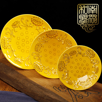 Buddha Hall for Guanyin fruit bowl fruit plate God of wealth Tribute Plate for Buddha plate fruit plate gold Lotus relief plate 678 inch