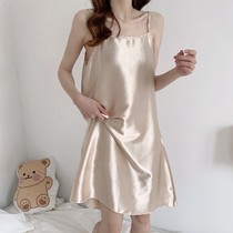 Summer simulation Silk womens nightdress thin suspenders sexy home wear pajamas thin shoulder strap Joker outside wearing pajamas skirt