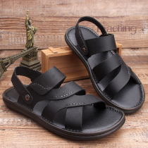 Cow Leather Sandals Mens 2022 Summer New Genuine Leather Beach Shoes Men Casual Bull Gluten Bottom Sandals Middle-aged Dad Shoes