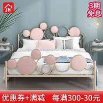 Modern simple and environmentally friendly Nordic ins Net red bed light luxury apartment iron bed gold double bed minimalist 1 8 m bed