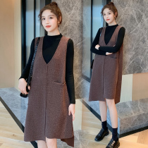Pregnant women autumn set fashion 2021 Spring and Autumn New knitted sweater vest dress two-piece autumn winter dress
