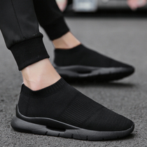 Pure black chef shoes mens non-slip breathable soft bottom light sports leisure mesh lazy mens shoes kitchen labor insurance shoes autumn