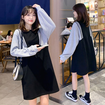 Spring Dress New Big Code Gestational Woman Dress Casual Mid-Clothing Foreign Air Splicing Blouse Fashion Tandem Coat Fashion Dress 200 Catty