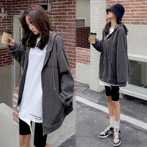2021 Autumn loaded with new Korean version of Pregnancy Womens Clothing Loose in the Long Dress Foreign Air Cardiovert Jacket Boomer Blouse