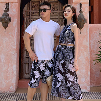 South Koreas new net red couple ins wind sexy trousers high neck swimsuit thin belly cover conservative split beach pants