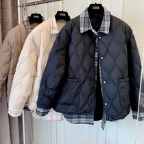 Cotton clothes autumn and winter New thick Hong Kong wind loose student stitching retro plaid shirt fake two cotton jacket women