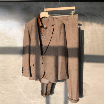 British retro woolen herringbone mens large size suit suit set European and American tweed fat suit jacket