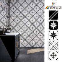 Nordic simple black and white tiles 300 kitchen wall tiles bathroom non-slip floor tiles balcony retro small tiles 200