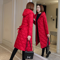 Anti-season big red light down jacket womens long 2020 new slim waist thin white duck down jacket