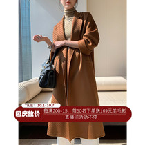 JICJOC 2021 autumn and winter new high-end water corrugated double-sided cashmere coat womens woolen jacket medium and long