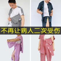 Easy to wear and take care of fracture patients paralyzed bedridden elderly sick clothes pajamas summer short sleeve cotton breathable
