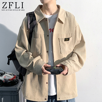 Corduroy jacket mens spring and autumn fashion brand shirt collar top loose casual hong kong style summer dress boys baseball jacket