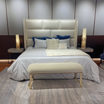 Postmodern light luxury FENDI bed Italian FENDI solid wood double bed Villa model homeowner bedroom 1 8 meters leather bed