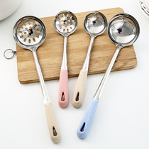  Soup spoon Plastic handle Stainless steel hot pot soup spoon Household size soup spoon long handle large spoon Kitchen spoon thickened