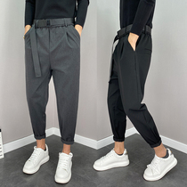 Net red hanging casual trousers mens straight tube loose spring and autumn Korean version of small foot pants ankle-length pants trend Harlan suit pants