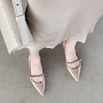 Summer flat shoes with skirts Fairy wind pointed rhinestones low-heeled fashion sandals Baotou semi-towed thick-heeled single shoes