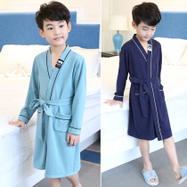 Childrens bathrobe Boy nightgown Pure cotton baby spring and autumn childrens pajamas Long summer thin little boy nightgown