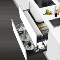 Kitchen cabinet pull basket drawer type double buffer bowl rack Damping dishes blue bowl basket seasoning storage rack slide track