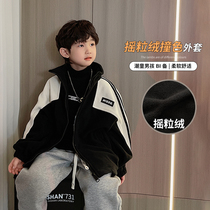 Childrens winter polar fleece jacket boys hit color casual tops tide brand big childrens autumn and winter foreign style childrens jackets