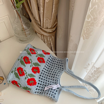 Rerounded) original ins woven retro rose hollow woven bag material bag DIY summer knit bag
