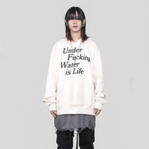 UNDERWATER AW20 MILKY white WASHED SLOGAN FOAM print LOOSE HEAVY WOOL snare HEAD hooded SWEATER
