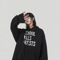 UNDERWATER AW20 waste earth washing slogan print loose heavy weight Terry sleeve head hooded sweater