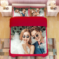 Custom photo bed four-piece set Anime theme hotel Couple duvet cover sheet sheet type kit diy