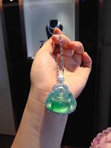 Natural Jade Pendant Laughs Jade Buddha Ice Guanyin Jade Pendant Mens and Womens Pendant Yang Green 18K Gold Inlay