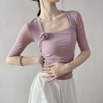 Summer dance teacher teacher suit Yoga Adult ballet special body suit Elastic mesh top Slim short sleeve