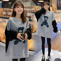 Pregnancy Woman Dress Spring Dress New Tide Moms Suit Fashion style Casual Blouse Spring Autumn Money big code Cartoon Necroe in a long section