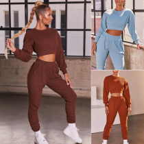 European and American Leisure Sports Suit Women Casual Sports Suit Crop Top Pants