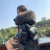 Down jacket women 2021 Winter New hooded bright face big hair collar over knee thickened Korean loose small man coat