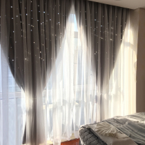  Net red blackout curtains hollow stars bedroom girl hook-up bay window Nordic light luxury starry sky cloth 2021 new