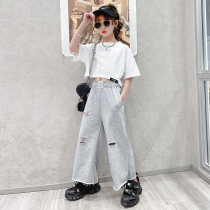 Girl Sports Suit Summer Dress Foreign Air Mesh Red Big Boy Broadlegged Pants 12 Year Old Girl 2022 New Tide Children 13 Tide