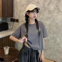 Short practice room top summer short sleeve T-shirt umbilical girl jazz costume Dance practice suit loose hip-hop