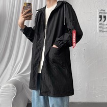 Ultra-thin mid-length sunscreen windbreaker mens summer loose breathable skin clothing casual zipper cardigan cape jacket