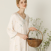 China Wind Sleeping Dress Pyjamas Woman Spring Autumn Gown Satin Cotton Silk Summer Style Retro Hanfu Home Clothing Tray Buttoned Dress Qipao Skirt
