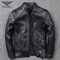 Head Layer Cow Leather Leather Leather Clothing Youth Male Style Short neckline genuine leather leather jacket Han version Repaired Single Leather Jacket Tide
