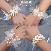 Fresh ins handmade beautiful flowers Pearl hand flower bride bridesmaid sister group dance children Hanfu hand wrist flower