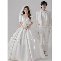 French satin main wedding dress 2021 new bride temperament simple Moren Super fairy princess dream trailing wedding dress