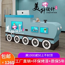 Art training school paint front table kindergarten cartoon train bar baby shop reception desk cashier counter