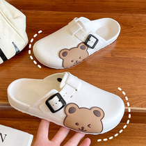 Baotou half slippers female cartoon fashion wear cute ins student nurse non-slip thick bottom home slippers female