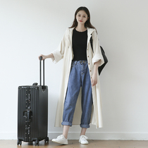 suin2021 Spring and autumn art loose lamp core suede long style with knee joint hat temperament windsuit casual jacket woman 9238