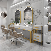 Simple barber shop mirror modern style hairdressing mirror European hair salon special mirror wall with lamp tide hair cutting mirror